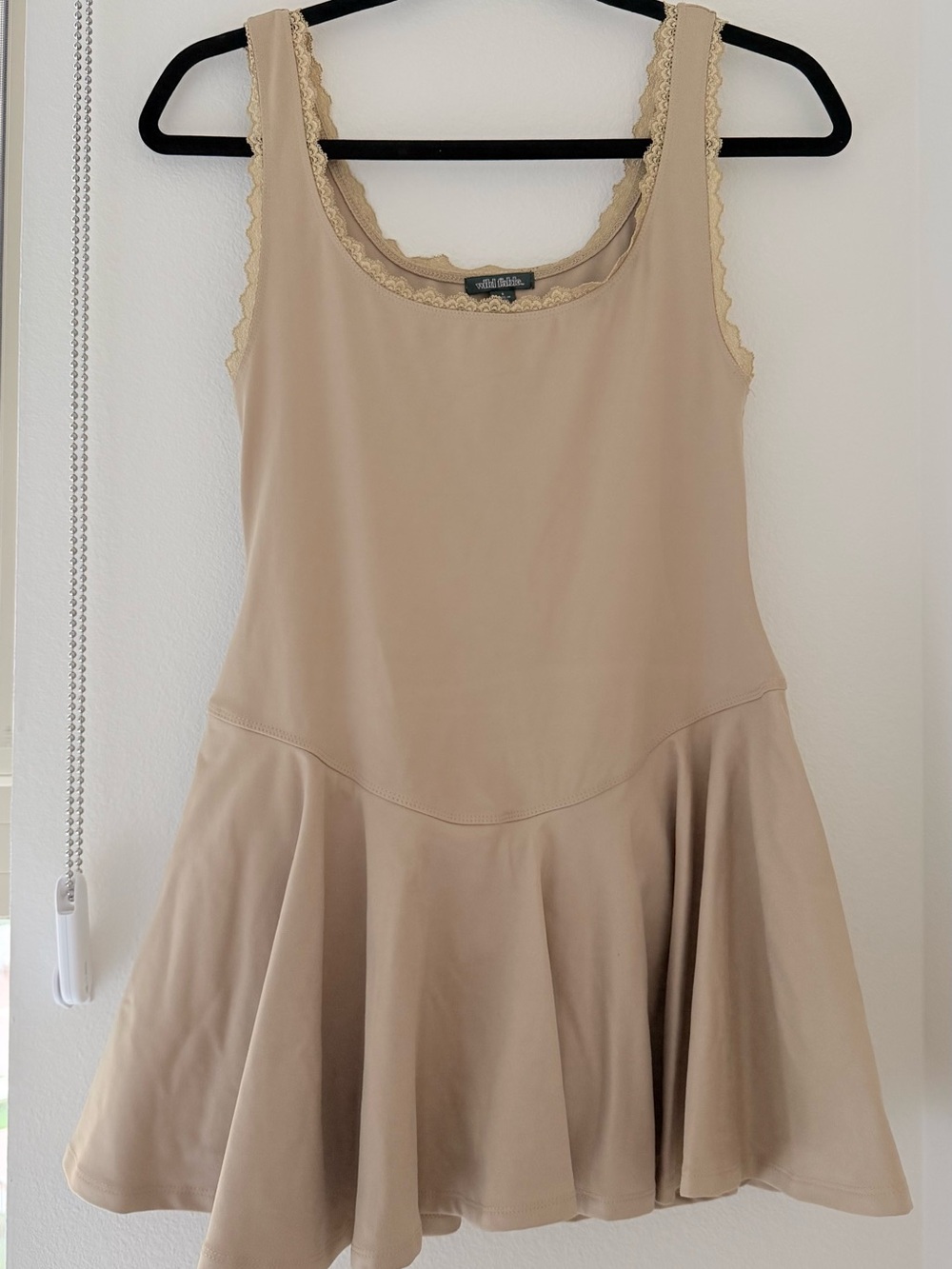 Beige Scallop-Trim Tank Dress
